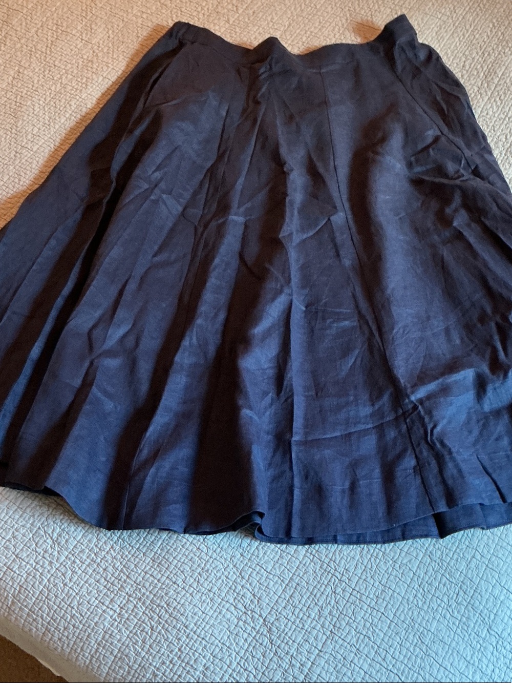 Classic 100% Linen Navy A-Line Women's Skirt with Pockets